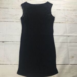 All Saints Eshi Black beaded sleeve detail round neck mini shift dress womens 4